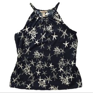 Navy sleeveless, high neck keyhole, starfish - Banana Republic M